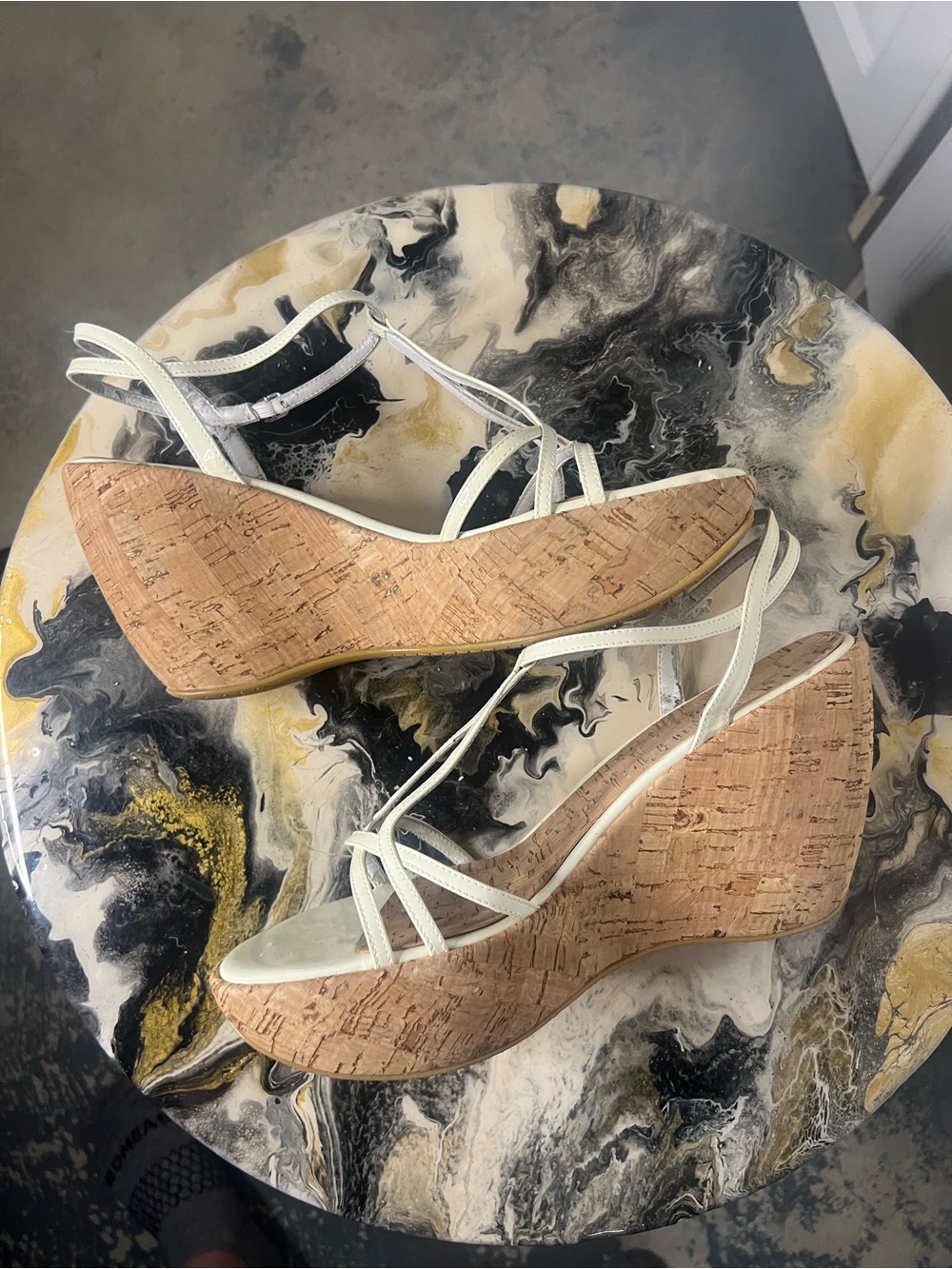 Vintage Y2K Stuart Weitzman White Cork Wedge Sandals - Picture 14 of 14